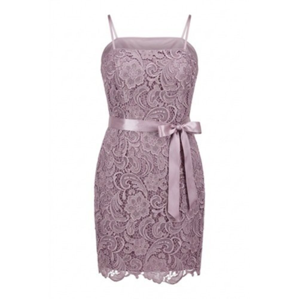 Adrianna Papell Dress Women 8‎ Purple Lace Sheath Spaghetti Strap Belted Party